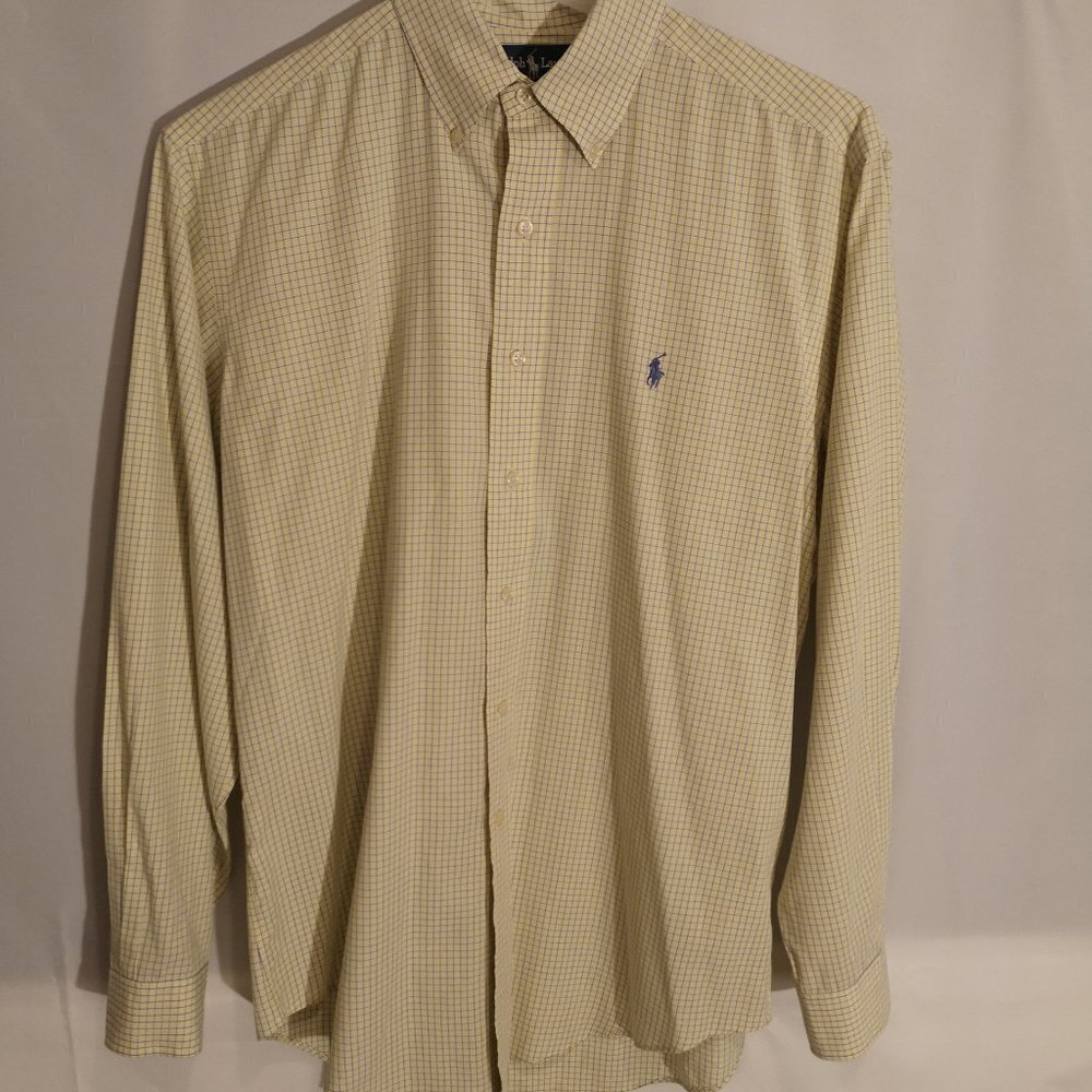 Ralph Lauren Men's Size 15.5 Yellow w/ Purple Check Dress / Casual Shirt